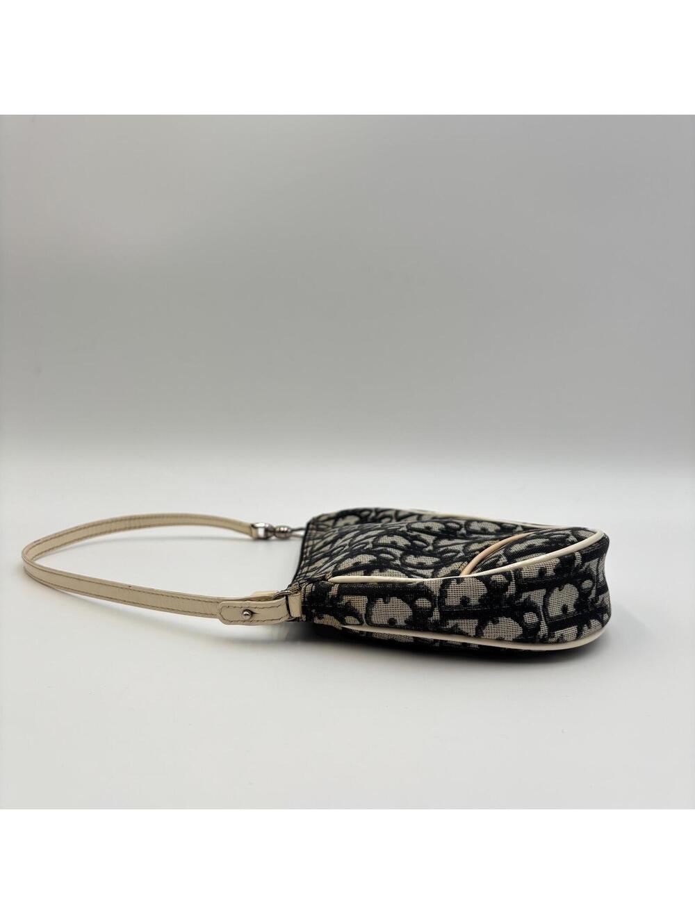 Christian Dior Trotter Saddle Pochette Shoulder Bag Navy Beige - Picture 5 of 10